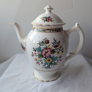 Coalport Ming Rose Bone China Floral Gold Detail Coffee Pot With Lid Vintage